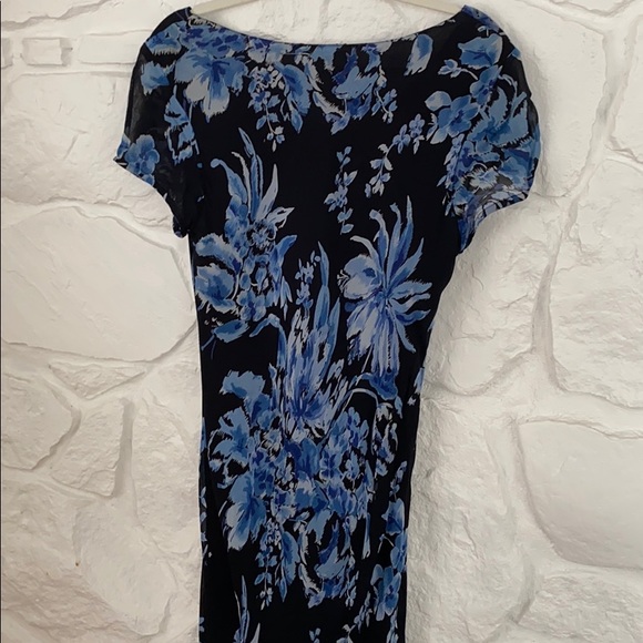 Majick long Lined Sheer sleeved Navy + Blue Dress - Picture 11 of 14